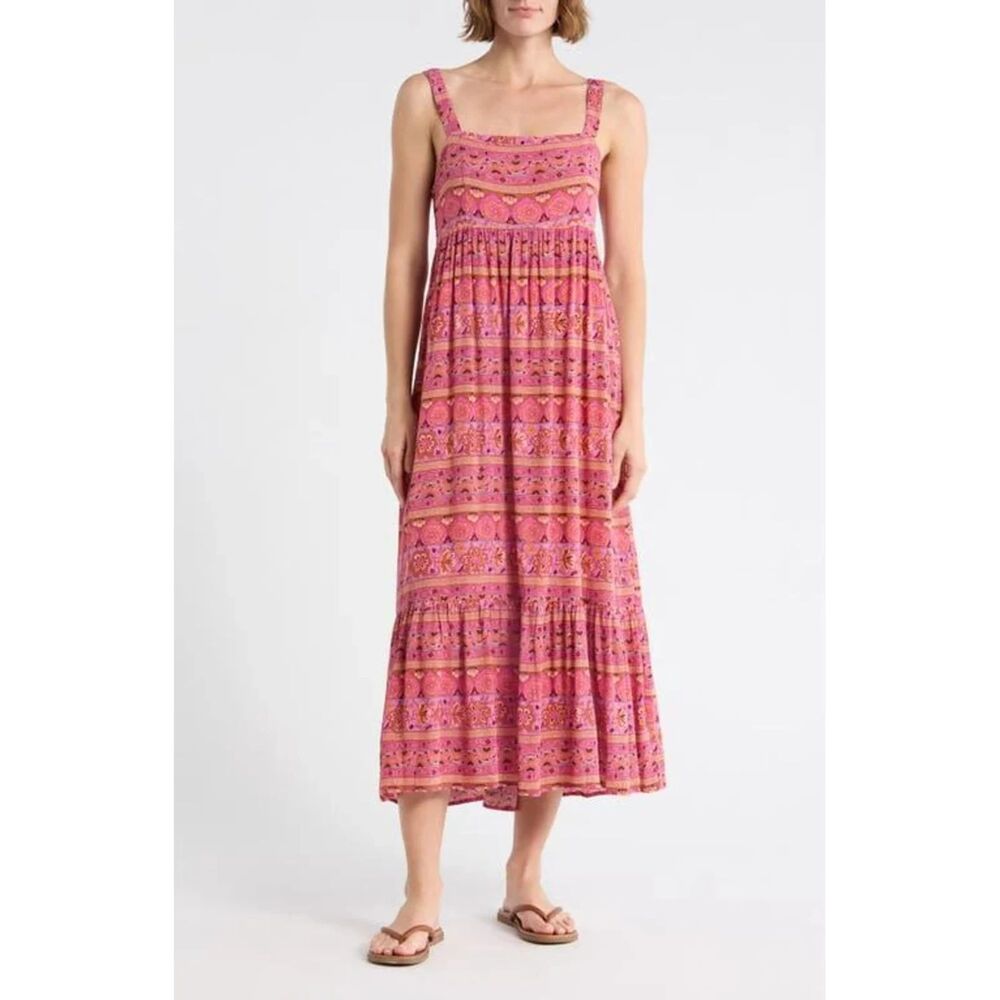 Billabong Such A Trip Smocked Bodice Midi Boho Dress Size M